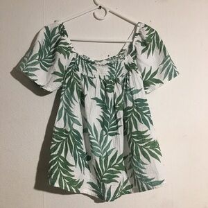 Green Palm Tree Leaf Print Women's Top: Size Medium